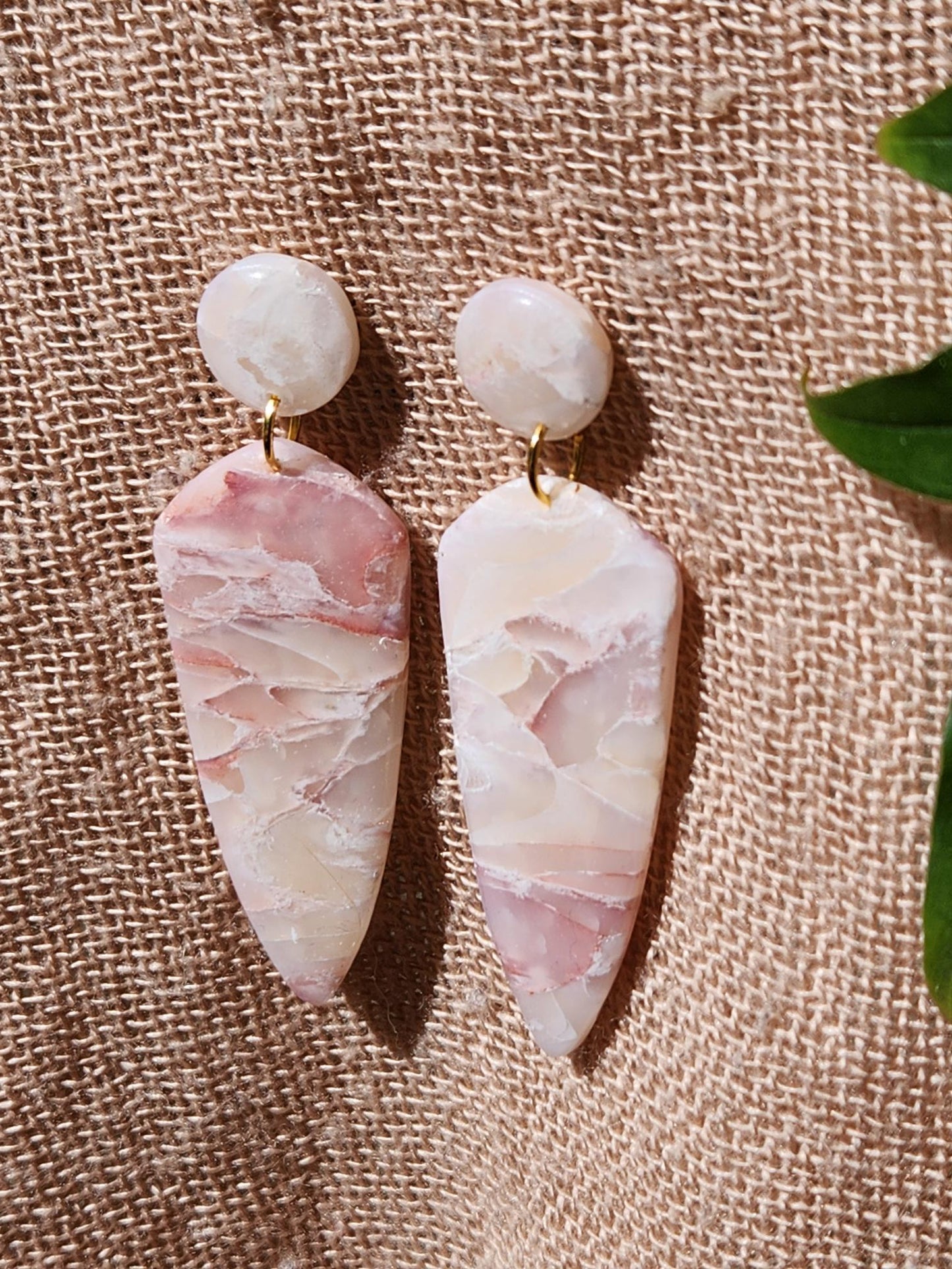 Pink Stone Effect Large Dagger Earrings