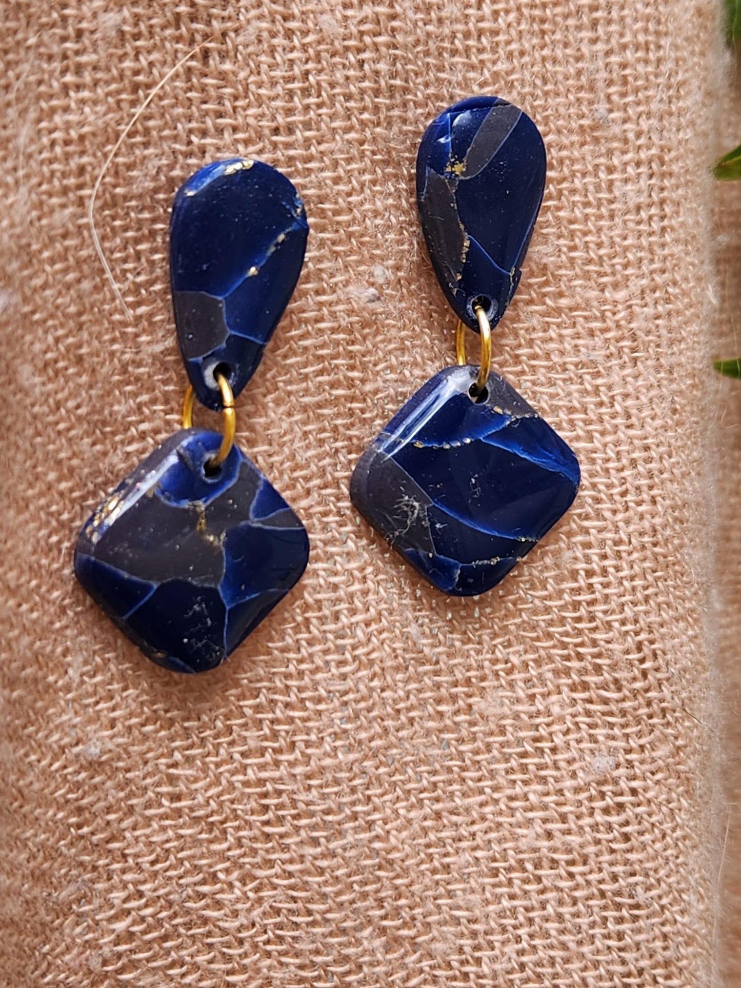 Midnight Teardrop Stud Mini Cube Earrings
