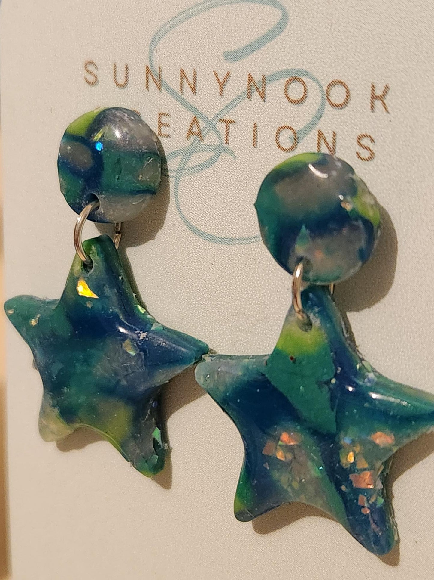 Green Tone Star Drop Earrings