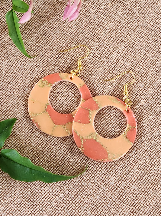Peach & Coral Round Dangly Earrings