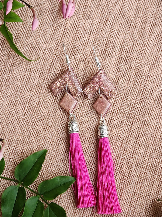 Pink Dangle Earrings with Tassle