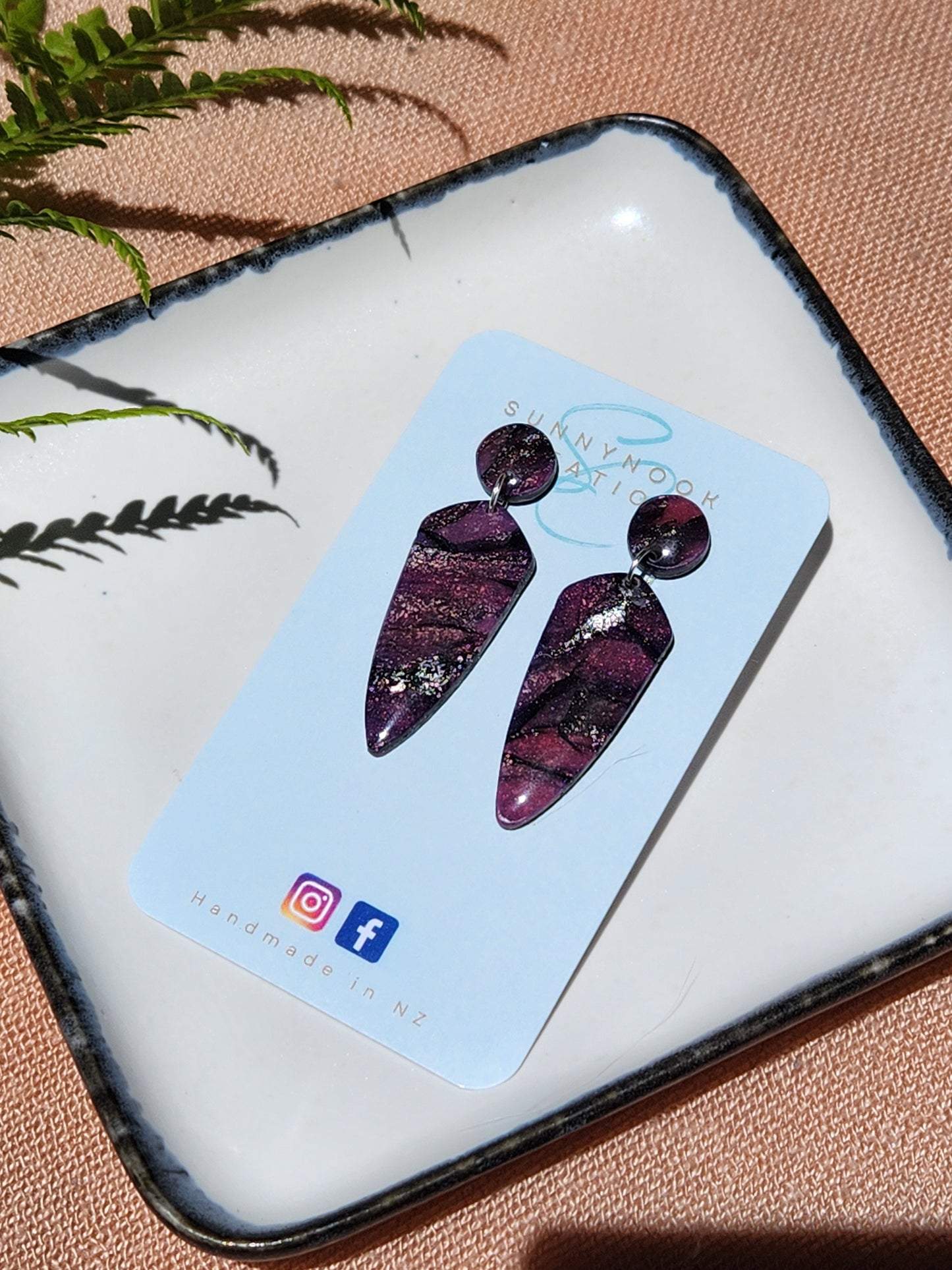 Purple Marble Mini Dagger Earrings